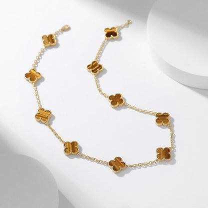 [⭐Glow]CLOVER 10 MOTIFS TIGER EYE NECKLACE