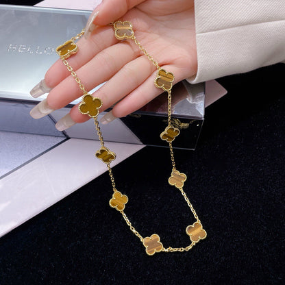 [⭐Glow]CLOVER 10 MOTIFS TIGER EYE NECKLACE