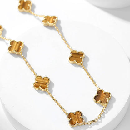 [⭐Glow]CLOVER 10 MOTIFS TIGER EYE NECKLACE