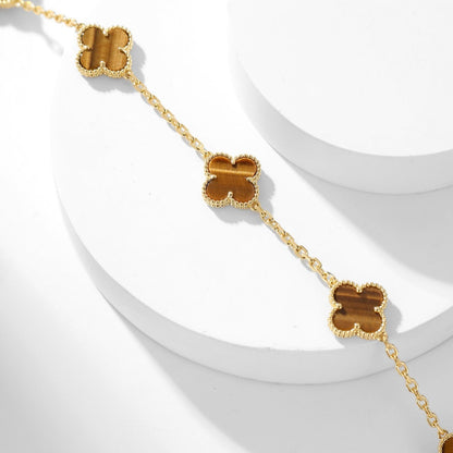 [⭐Glow]CLOVER 10 MOTIFS TIGER EYE NECKLACE