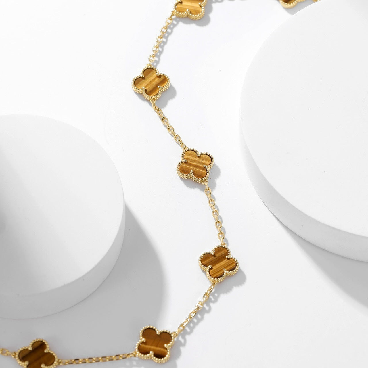 [⭐Glow]CLOVER 10 MOTIFS TIGER EYE NECKLACE