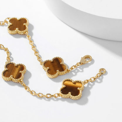 [⭐Glow]CLOVER 10 MOTIFS TIGER EYE NECKLACE