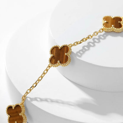 [⭐Glow]CLOVER 10 MOTIFS TIGER EYE NECKLACE