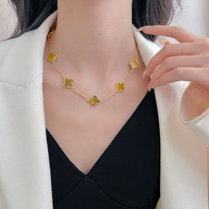 [⭐Glow]CLOVER 10 MOTIFS TIGER EYE NECKLACE