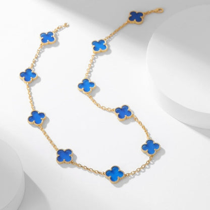 [⭐Glow]CLOVER 10 MOTIFS BLUE AGATE NECKLACE