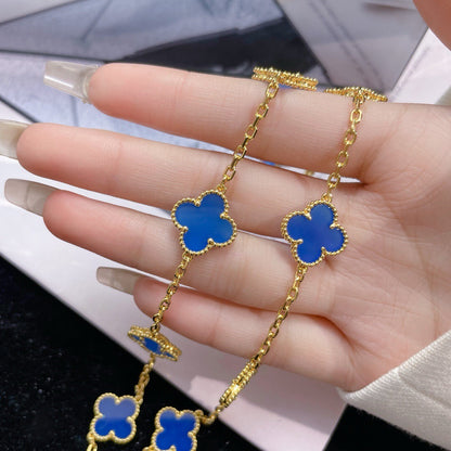 [⭐Glow]CLOVER 10 MOTIFS BLUE AGATE NECKLACE