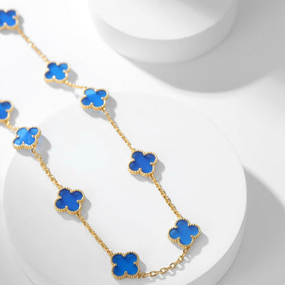[⭐Glow]CLOVER 10 MOTIFS BLUE AGATE NECKLACE