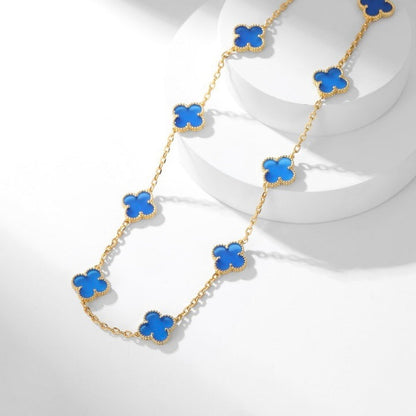 [⭐Glow]CLOVER 10 MOTIFS BLUE AGATE NECKLACE