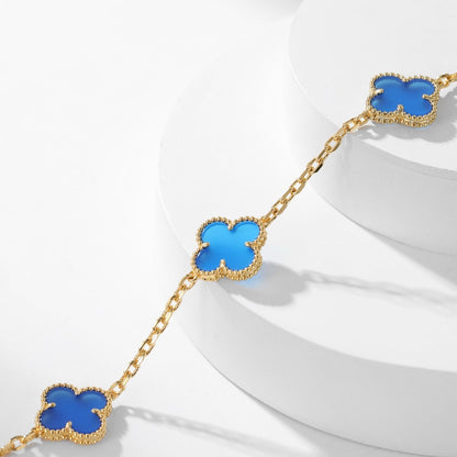 [⭐Glow]CLOVER 10 MOTIFS BLUE AGATE NECKLACE