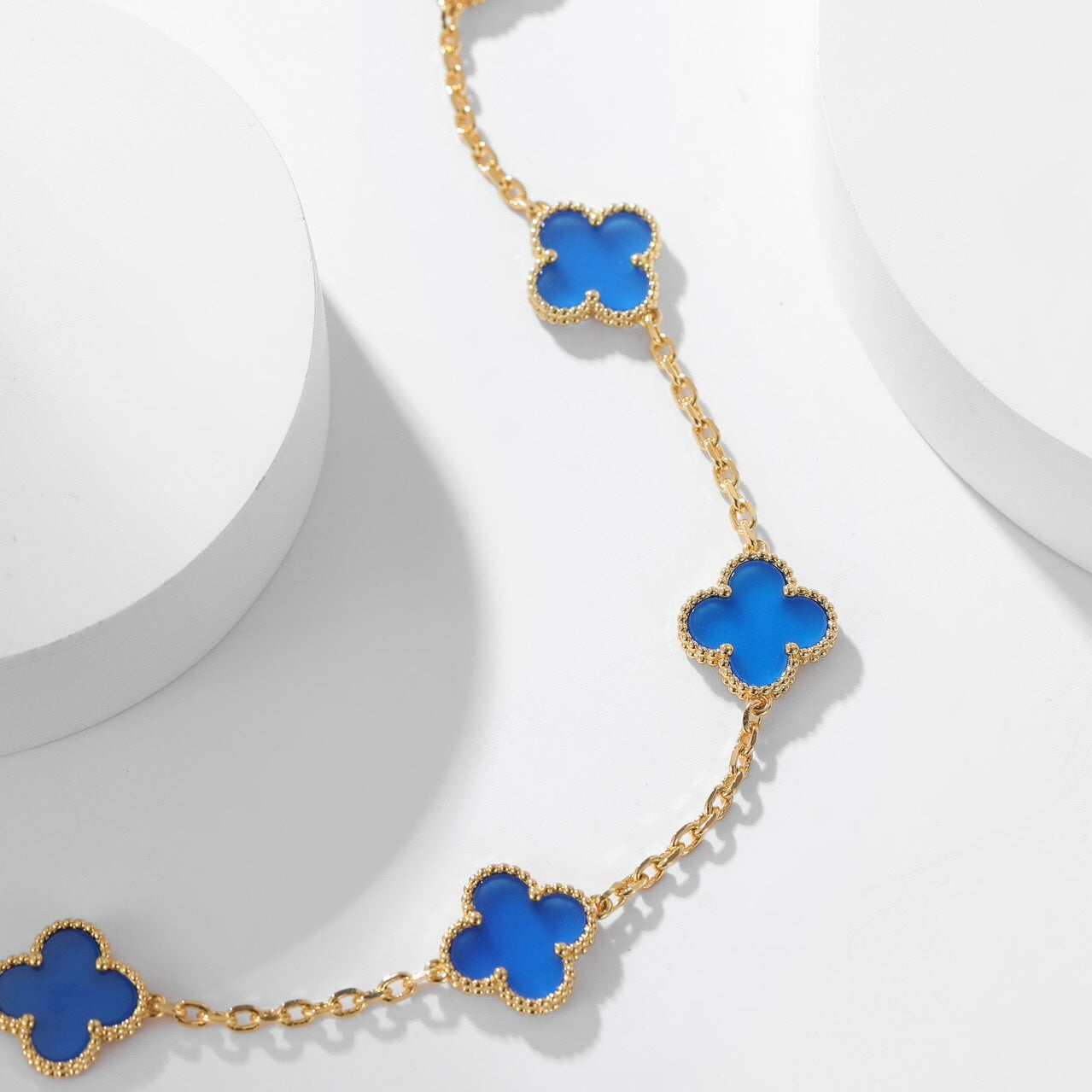 [⭐Glow]CLOVER 10 MOTIFS BLUE AGATE NECKLACE