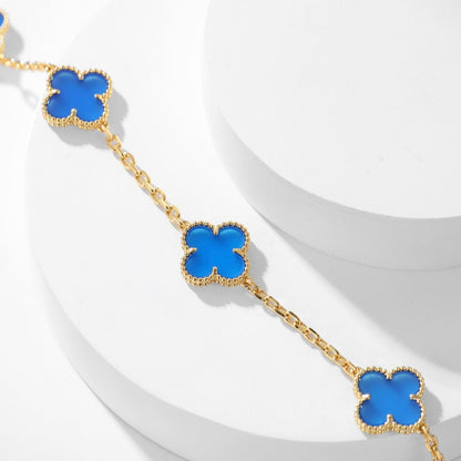 [⭐Glow]CLOVER 10 MOTIFS BLUE AGATE NECKLACE
