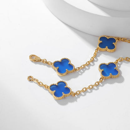 [⭐Glow]CLOVER 10 MOTIFS BLUE AGATE NECKLACE