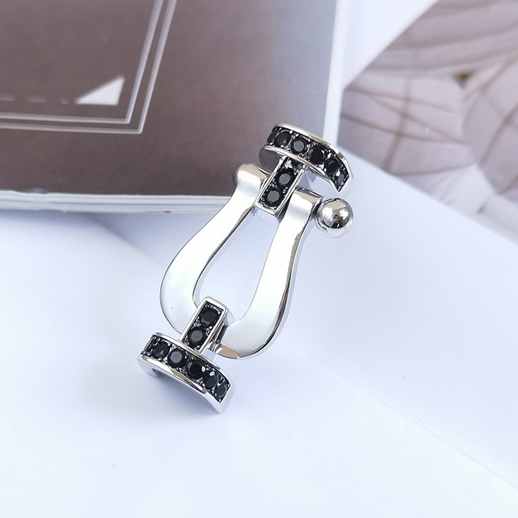 [⭐Glow]FORCE LARGE HORSESHOE BLACK DIAMOND BRACELET SILVER