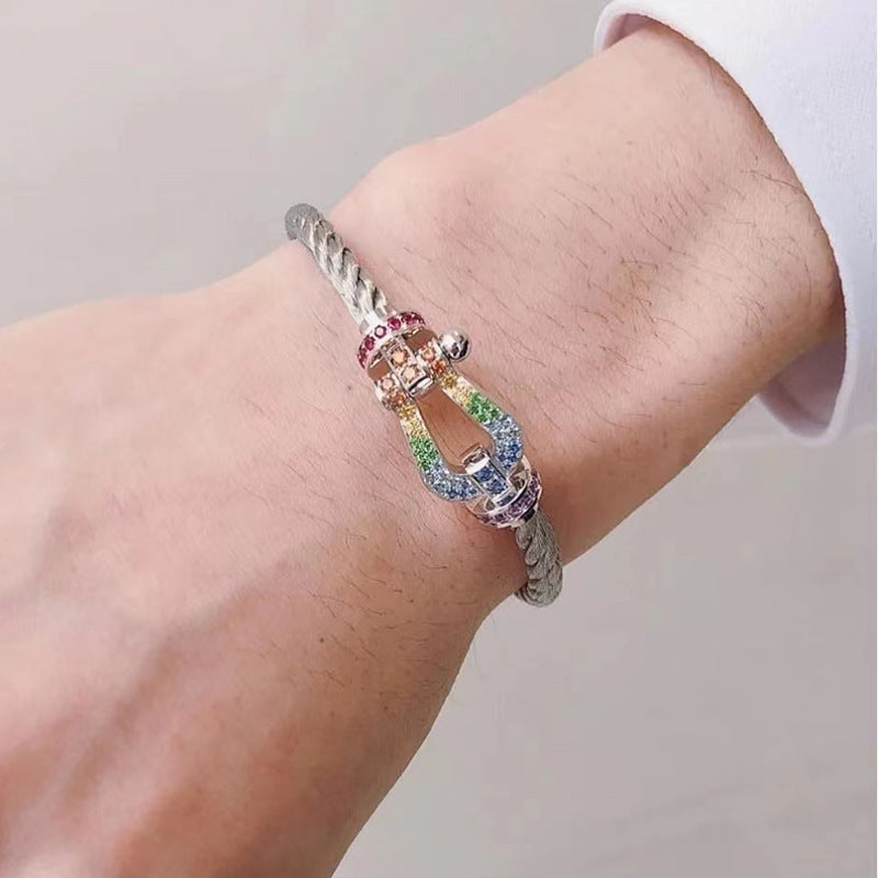[⭐Glow]FORC LARGE HORSESHOE  COLORED DIAMOND BRACELET SILVER