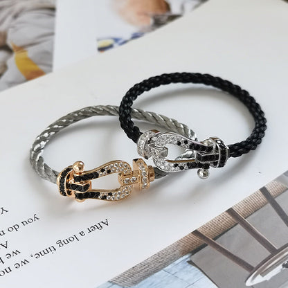 [⭐Glow]FORCE LARGE HORSESHOE BLACK WHITE DIAMOND BRACELET ROSE GOLD