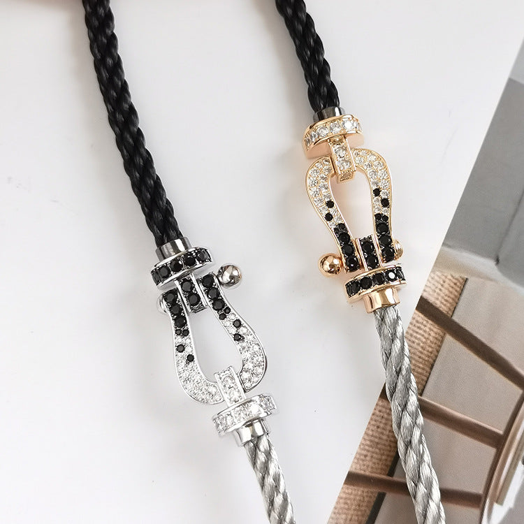 [⭐Glow]FORCE LARGE HORSESHOE BLACK WHITE DIAMOND BRACELET ROSE GOLD