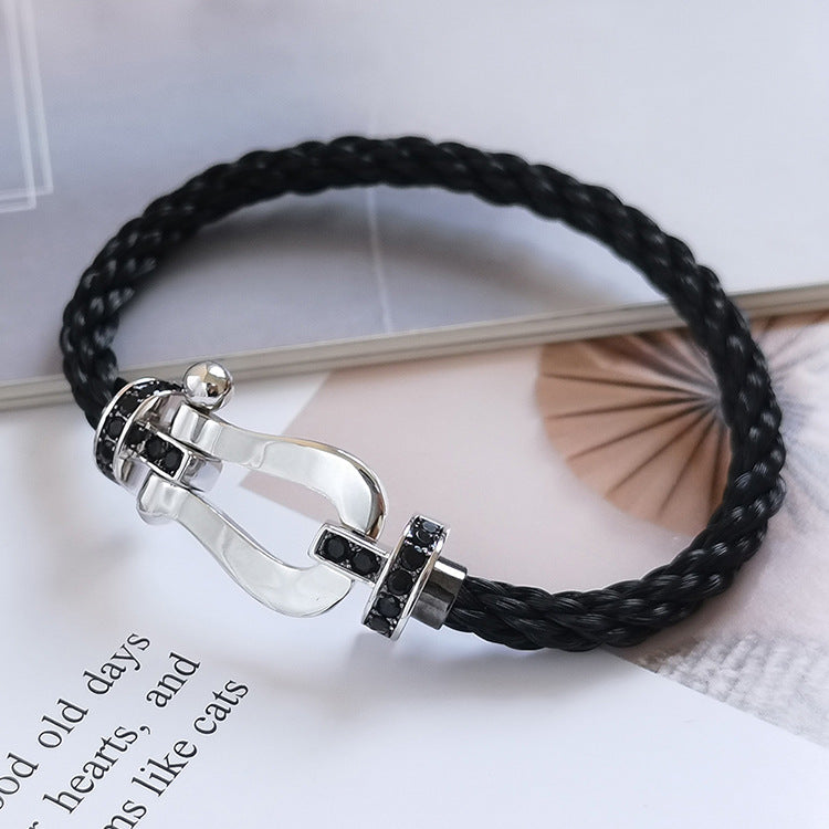 [⭐Glow]FORCE LARGE HORSESHOE BLACK DIAMOND BRACELET SILVER