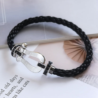 [⭐Glow]FORCE LARGE HORSESHOE BLACK DIAMOND BRACELET SILVER