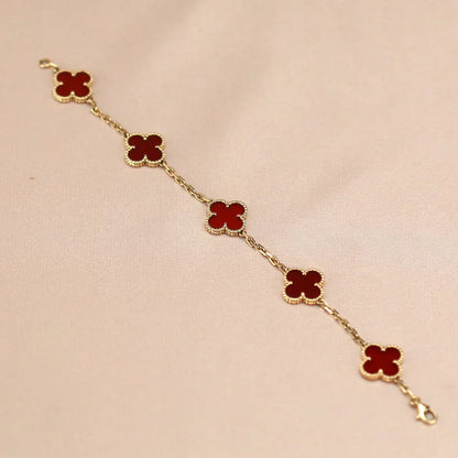 [⭐Glow] CLOVER 5 MOTIF RED CORNELIAN BRACELET COLLECTION
