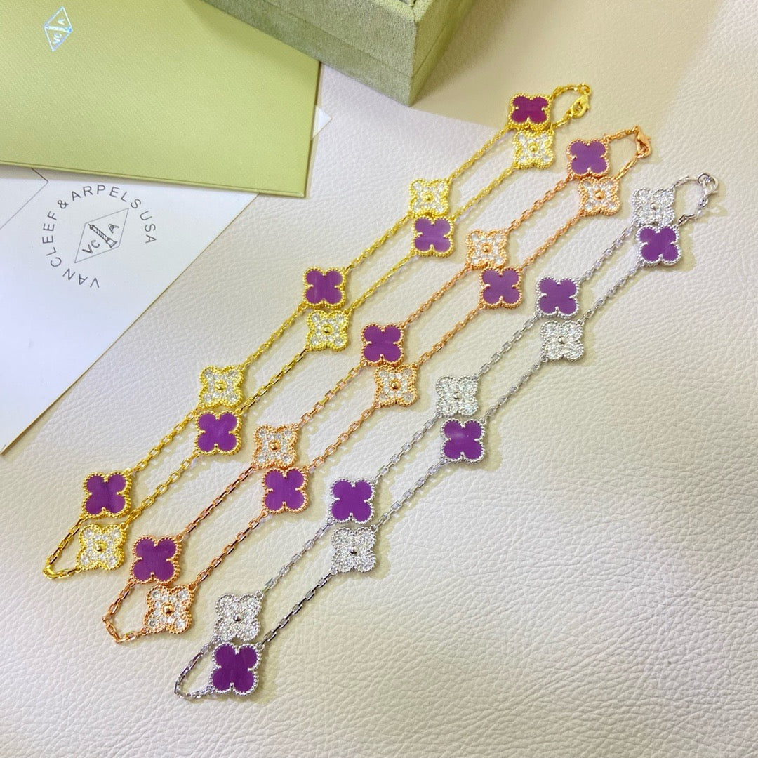 [⭐Glow Jewelry]CLOVER 10 MOTIFS  PURPLE VIOLET DIAMOND NECKLACE