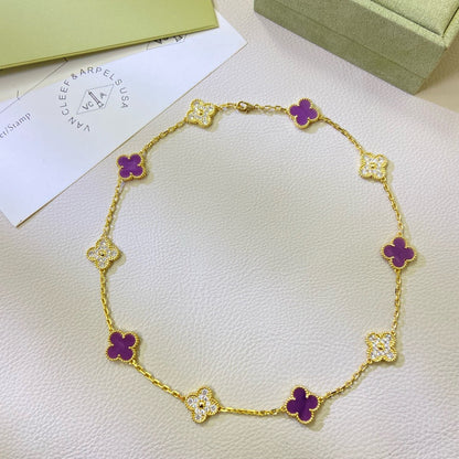 [⭐Glow Jewelry]CLOVER 10 MOTIFS  PURPLE VIOLET DIAMOND NECKLACE