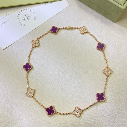 [⭐Glow Jewelry]CLOVER 10 MOTIFS  PURPLE VIOLET DIAMOND NECKLACE