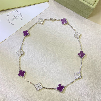 [⭐Glow Jewelry]CLOVER 10 MOTIFS  PURPLE VIOLET DIAMOND NECKLACE