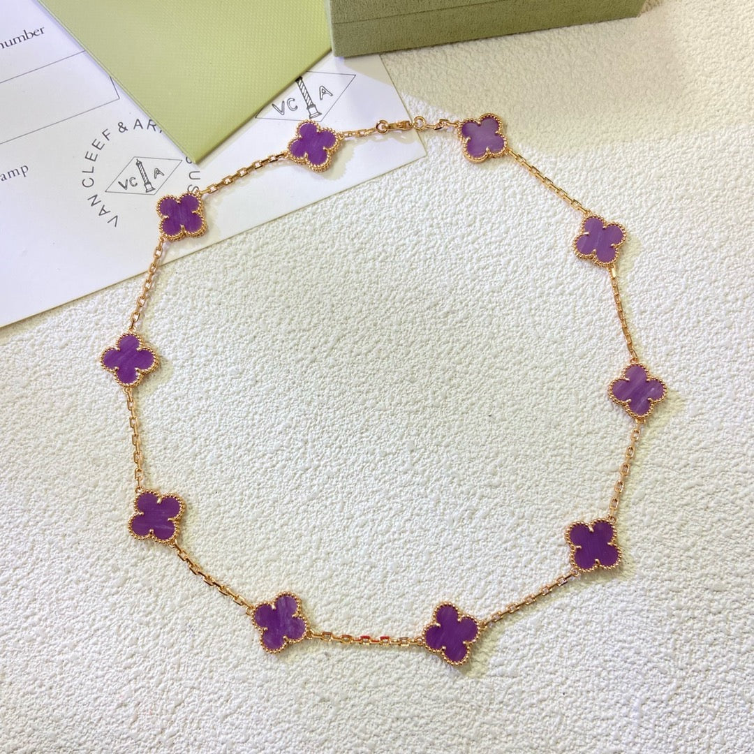 [⭐Glow Jewelry]CLOVER 10 MOTIFS  PURPLE VIOLET  NECKLACE