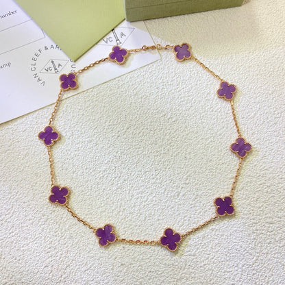 [⭐Glow Jewelry]CLOVER 10 MOTIFS  PURPLE VIOLET  NECKLACE