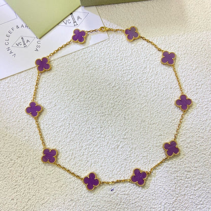 [⭐Glow Jewelry]CLOVER 10 MOTIFS  PURPLE VIOLET  NECKLACE