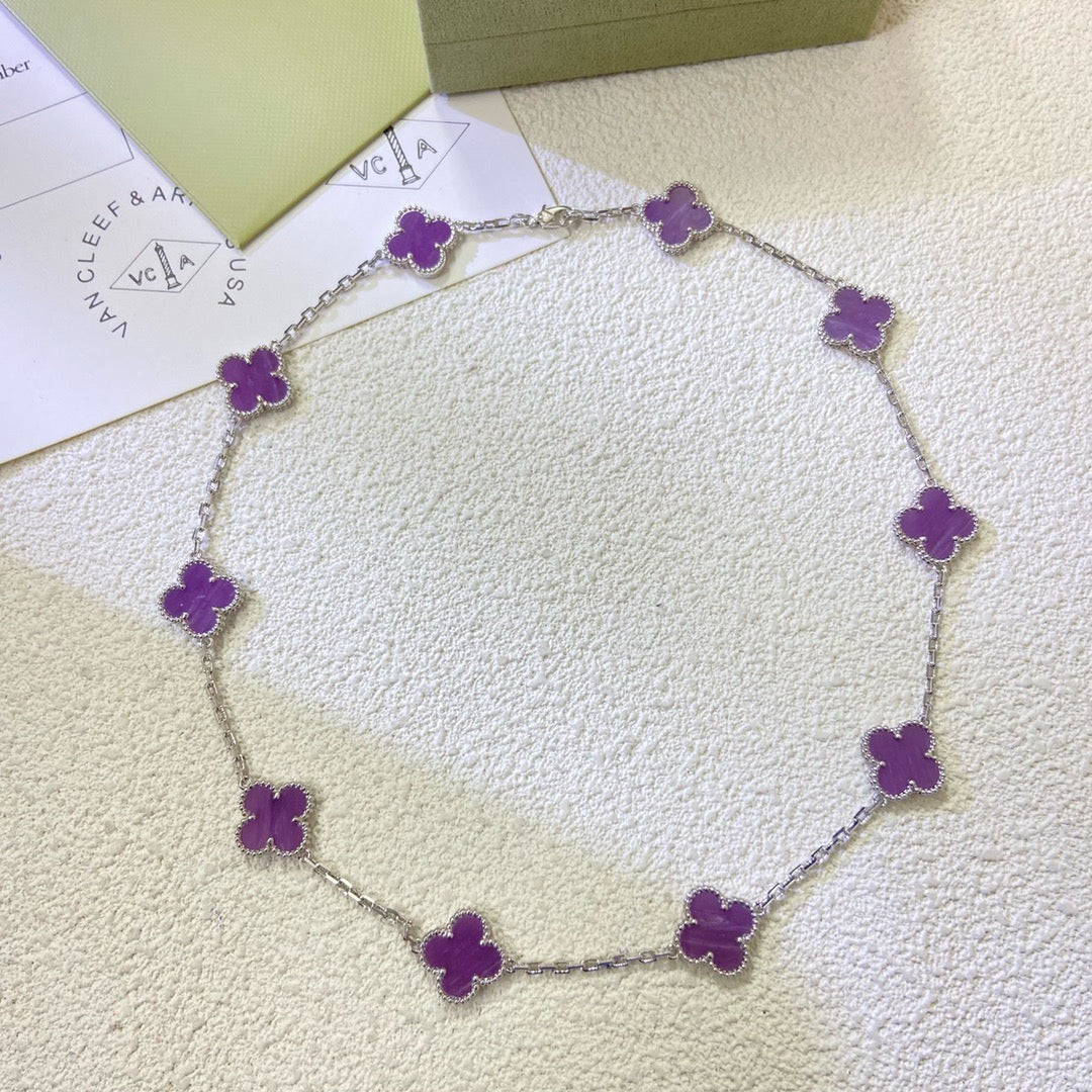 [⭐Glow Jewelry]CLOVER 10 MOTIFS  PURPLE VIOLET  NECKLACE