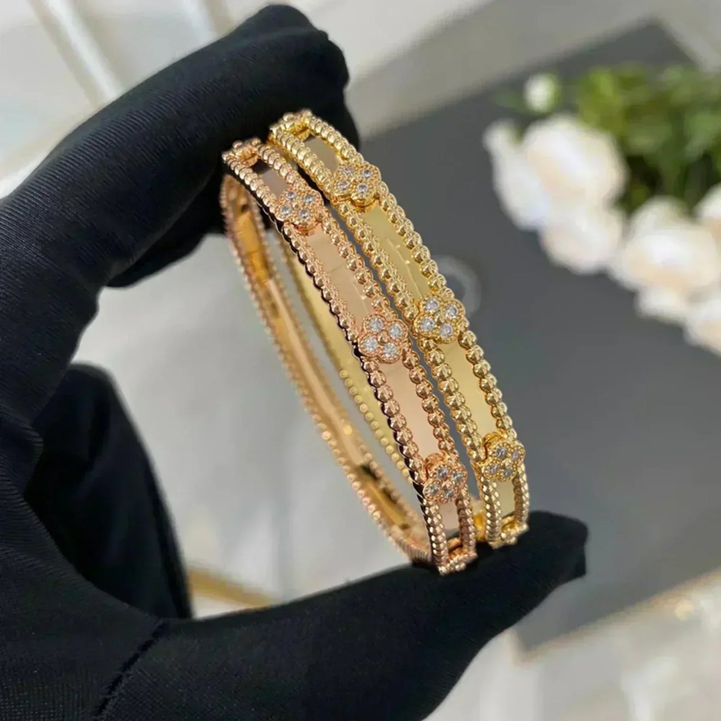 [⭐Glow]CLOVER BRACELET 4MM DIAMONDS