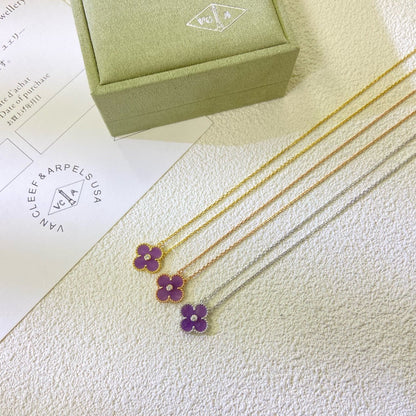 [⭐Glow Jewelry]CLOVER 15MM DIAMOND  PURPLE VIOLET NECKLACE