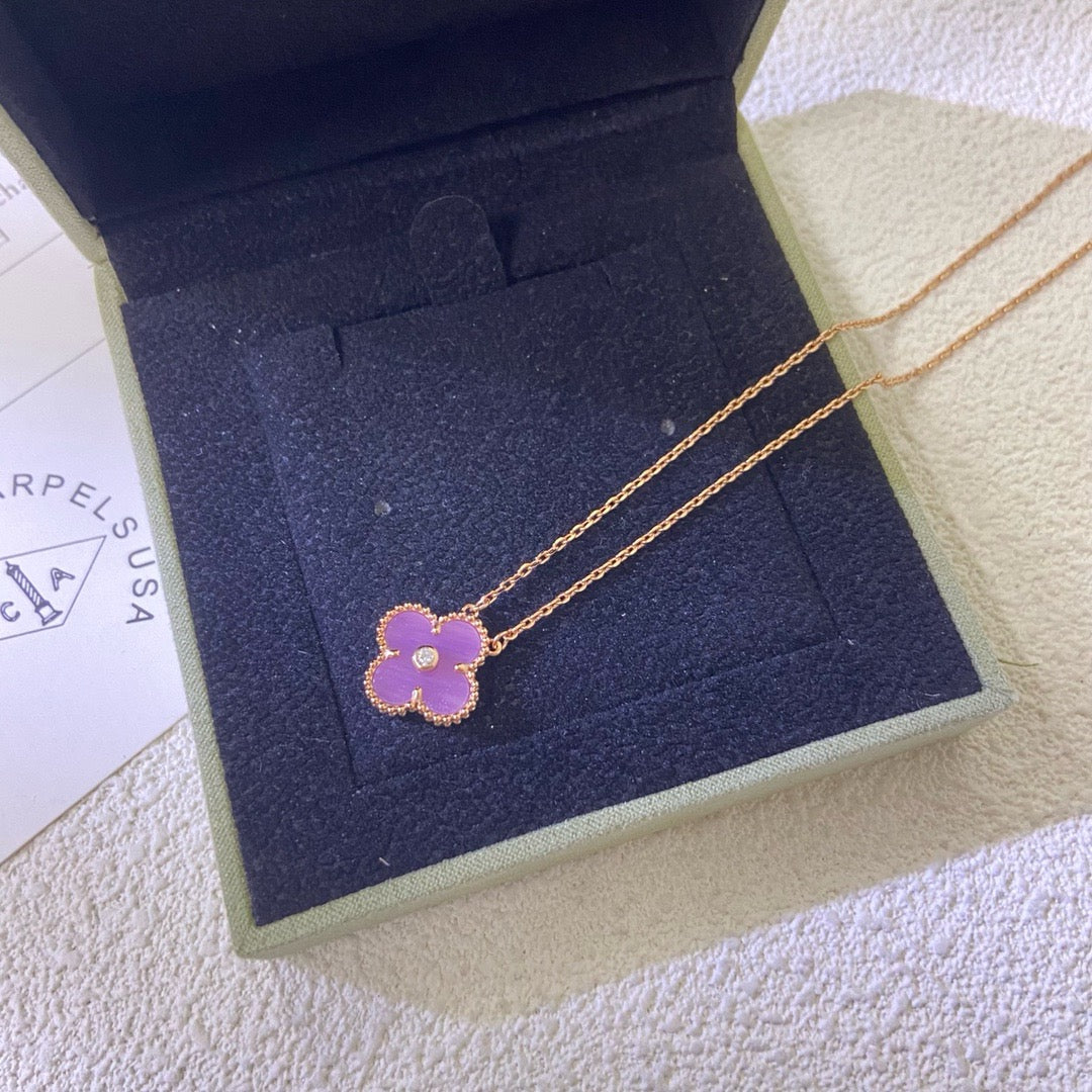 [⭐Glow Jewelry]CLOVER 15MM DIAMOND  PURPLE VIOLET NECKLACE