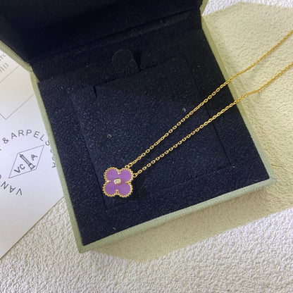[⭐Glow Jewelry]CLOVER 15MM DIAMOND  PURPLE VIOLET NECKLACE