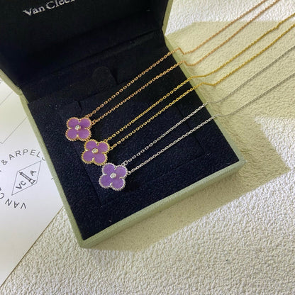 [⭐Glow Jewelry]CLOVER 15MM DIAMOND  PURPLE VIOLET NECKLACE
