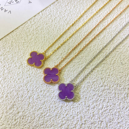 [⭐Glow Jewelry]CLOVER 15MM  PURPLE VIOLET NECKLACE