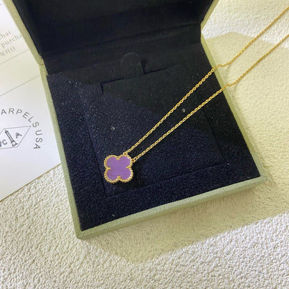 [⭐Glow Jewelry]CLOVER 15MM  PURPLE VIOLET NECKLACE