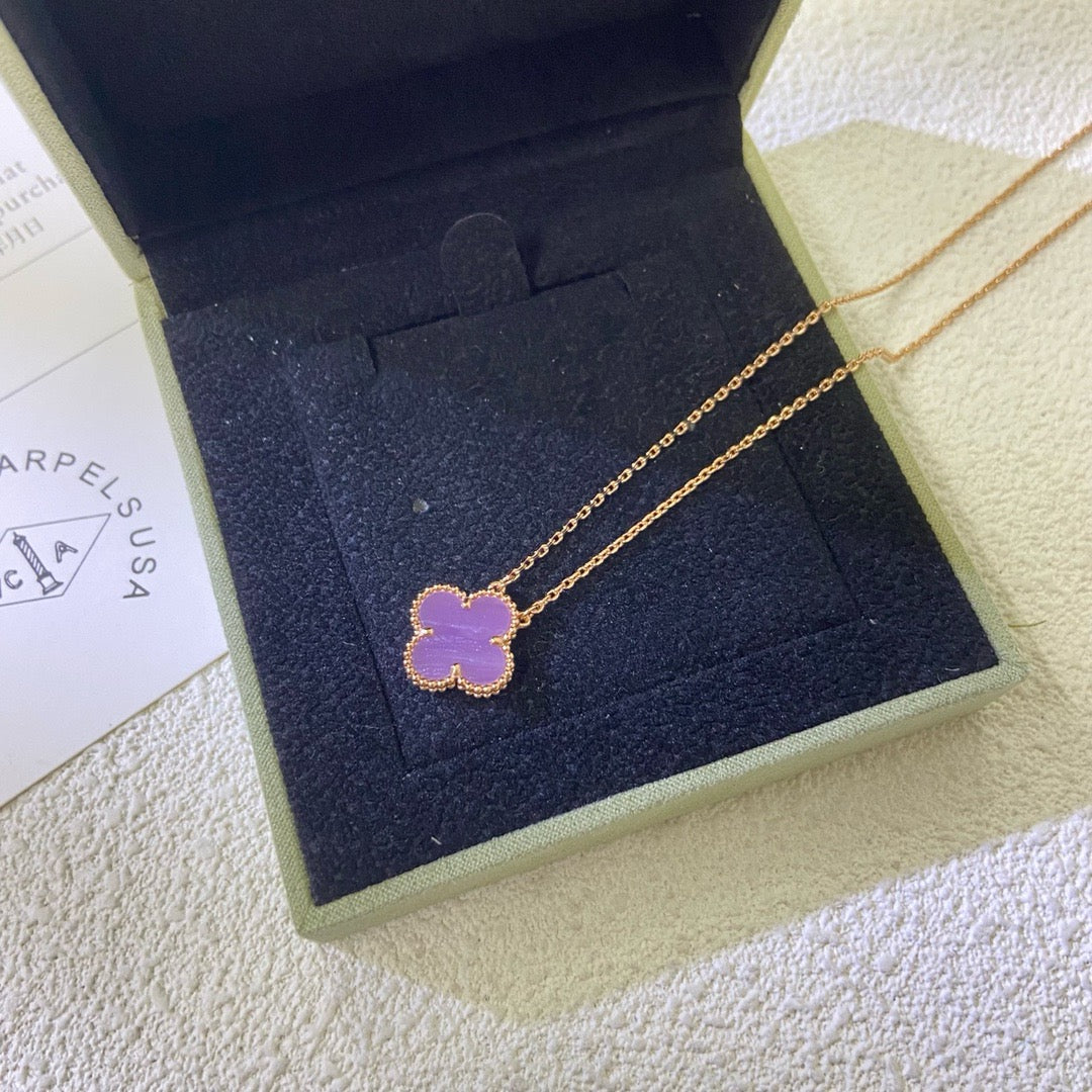 [⭐Glow Jewelry]CLOVER 15MM  PURPLE VIOLET NECKLACE
