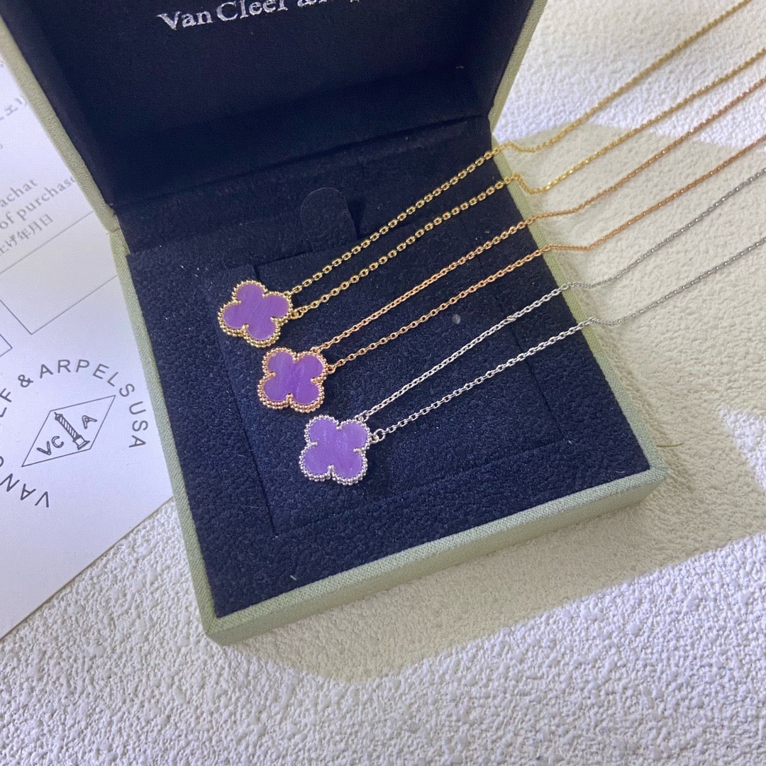 [⭐Glow Jewelry]CLOVER 15MM  PURPLE VIOLET NECKLACE