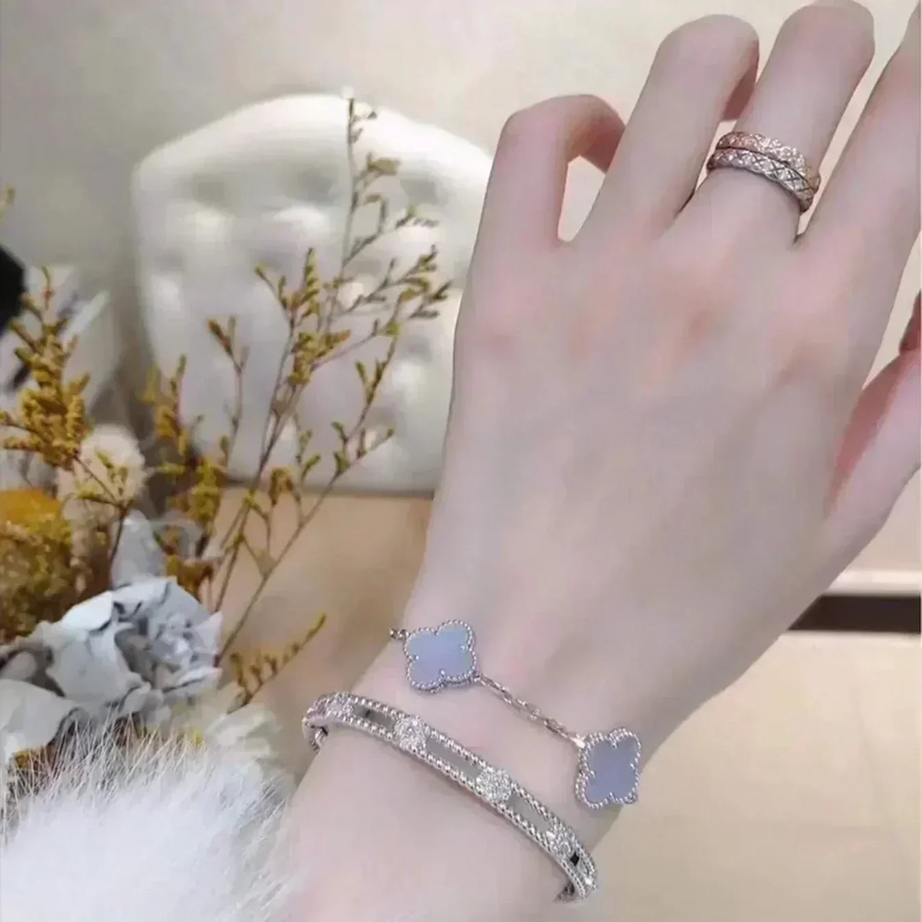 [⭐Glow] CLOVER 5 MOTIF PURPLE CHALCEDONY BRACELET COLLECTION