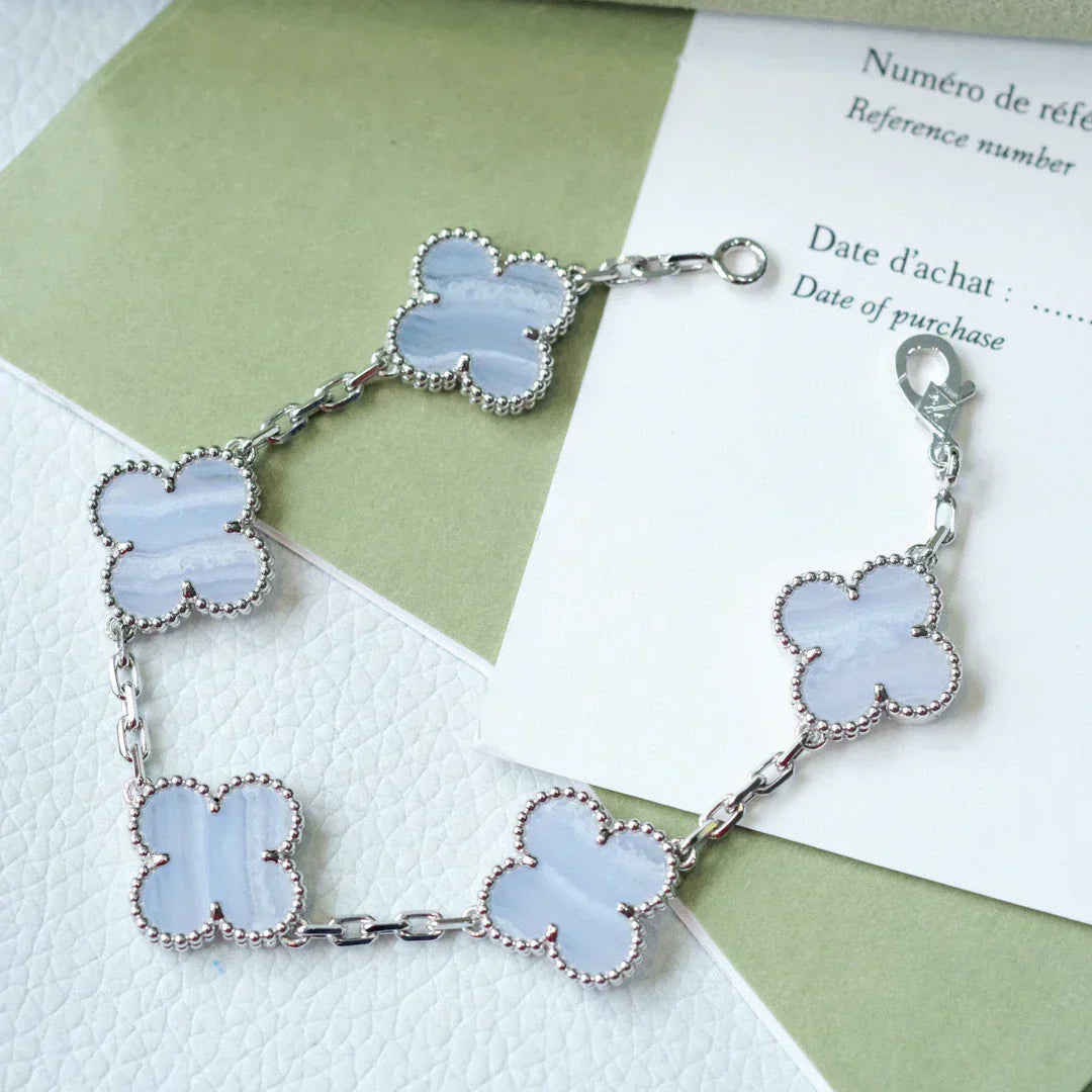 [⭐Glow] CLOVER 5 MOTIF PURPLE CHALCEDONY BRACELET COLLECTION