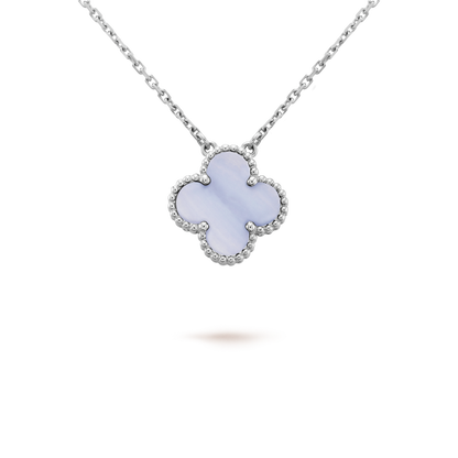 [⭐Glow]CLOVER 15MM BLUE CHALCEDONY NECKLACE SILVER