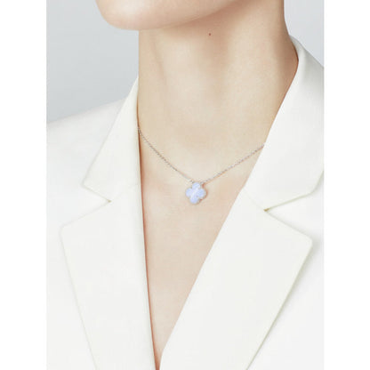 [⭐Glow]CLOVER 15MM BLUE CHALCEDONY NECKLACE SILVER