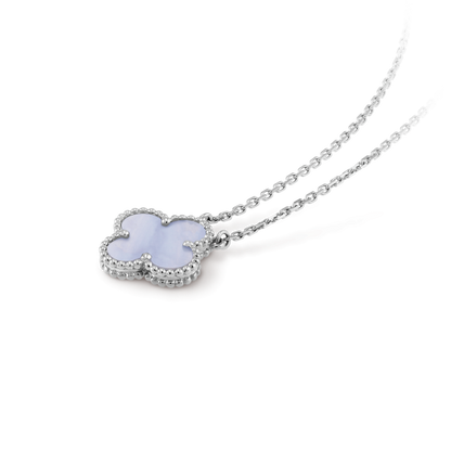 [⭐Glow]CLOVER 15MM BLUE CHALCEDONY NECKLACE SILVER