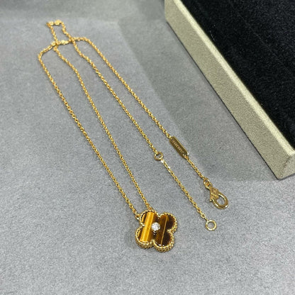 [⭐Glow]CLOVER 15MM DIAMOND AND YELLOW TIGER'S EYE AGATE necklace