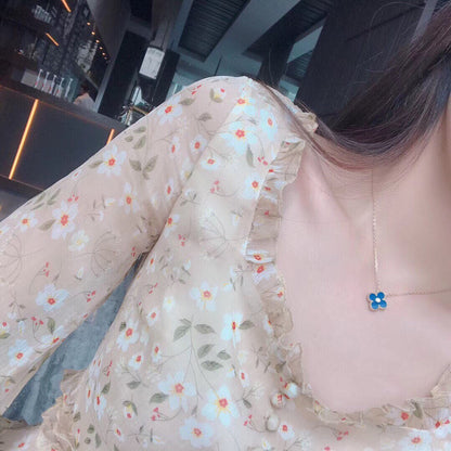 [⭐Glow]CLOVER 15MM DIAMOND AND BLUE AGATE NECKLACE