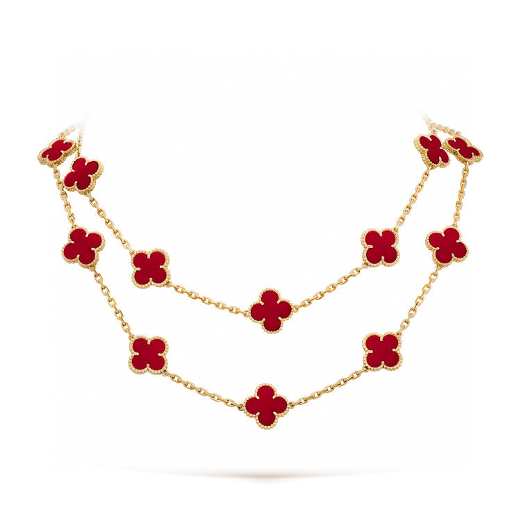 [⭐Glow]CLOVER 20 MOTIFS CARNELIAN NECKLACE
