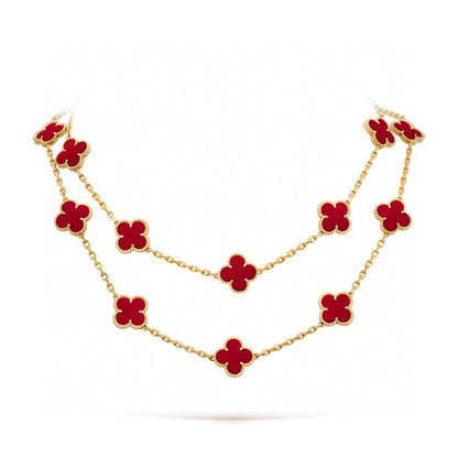 [⭐Glow]CLOVER 20 MOTIFS CARNELIAN NECKLACE