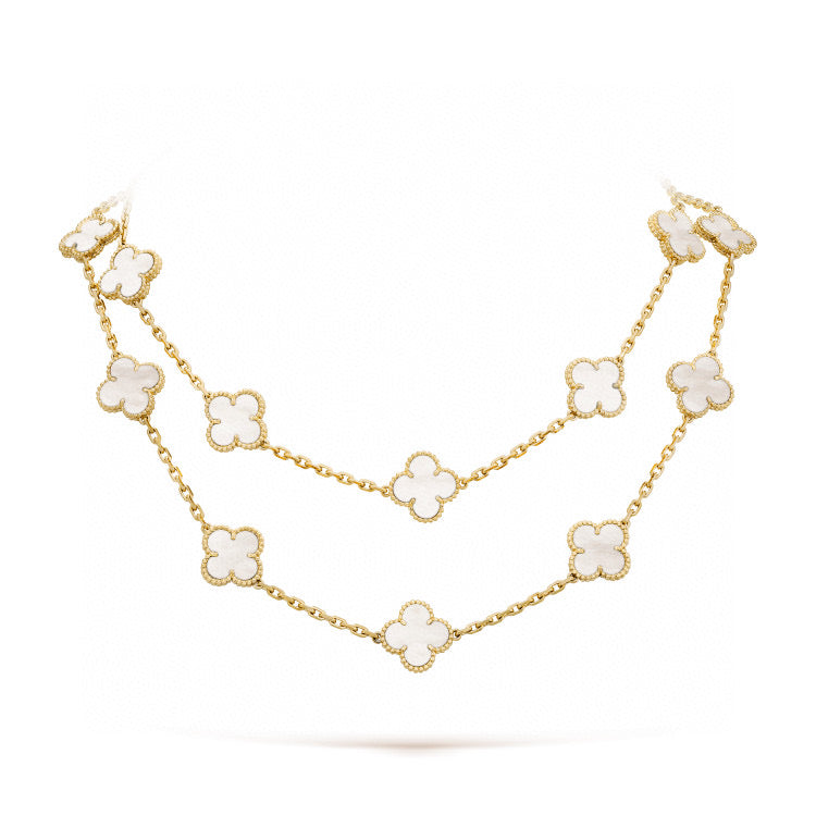 [⭐Glow]CLOVER 20 MOTIFS WHITE MOP NECKLACE